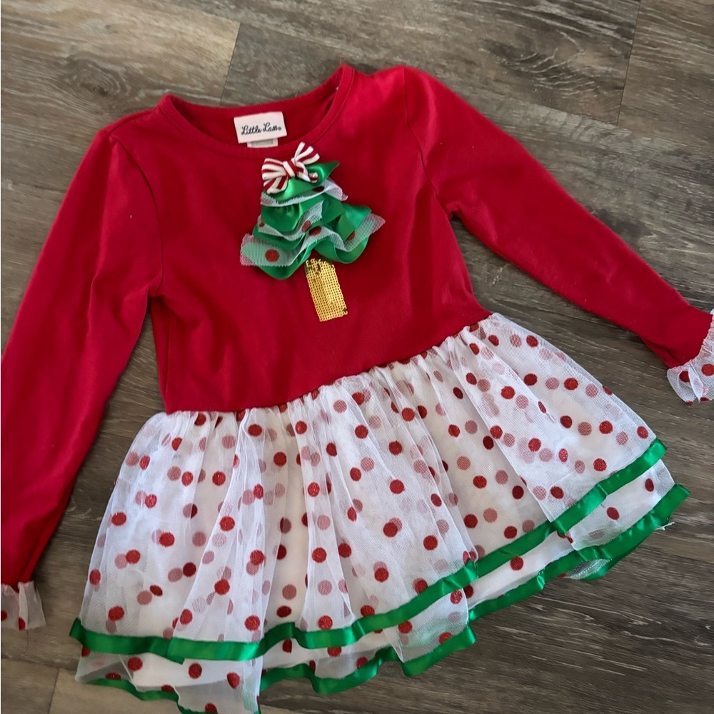 Little Lass Red Christmas Tree Tutu Dress Sz 6